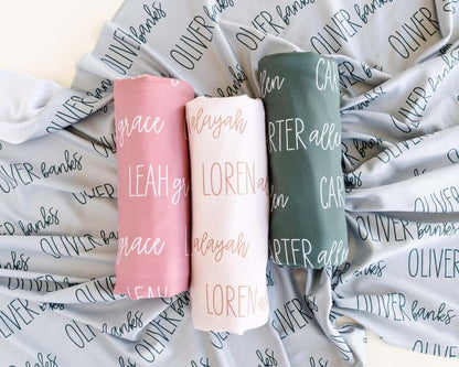 MFCHICIFY Personalized Baby Swaddle Blanket With Name Hat And Bow Set (photo 2)