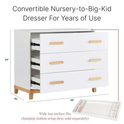 dadada LaLa 3-Drawer Compact Nursery Dresser, Deep Drawers, White/Natural