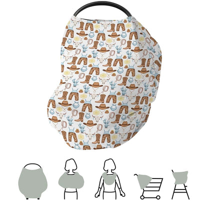 Western Cowboy Baby Car Seat Cover - 5-in-1 Canopy and Nursing Up