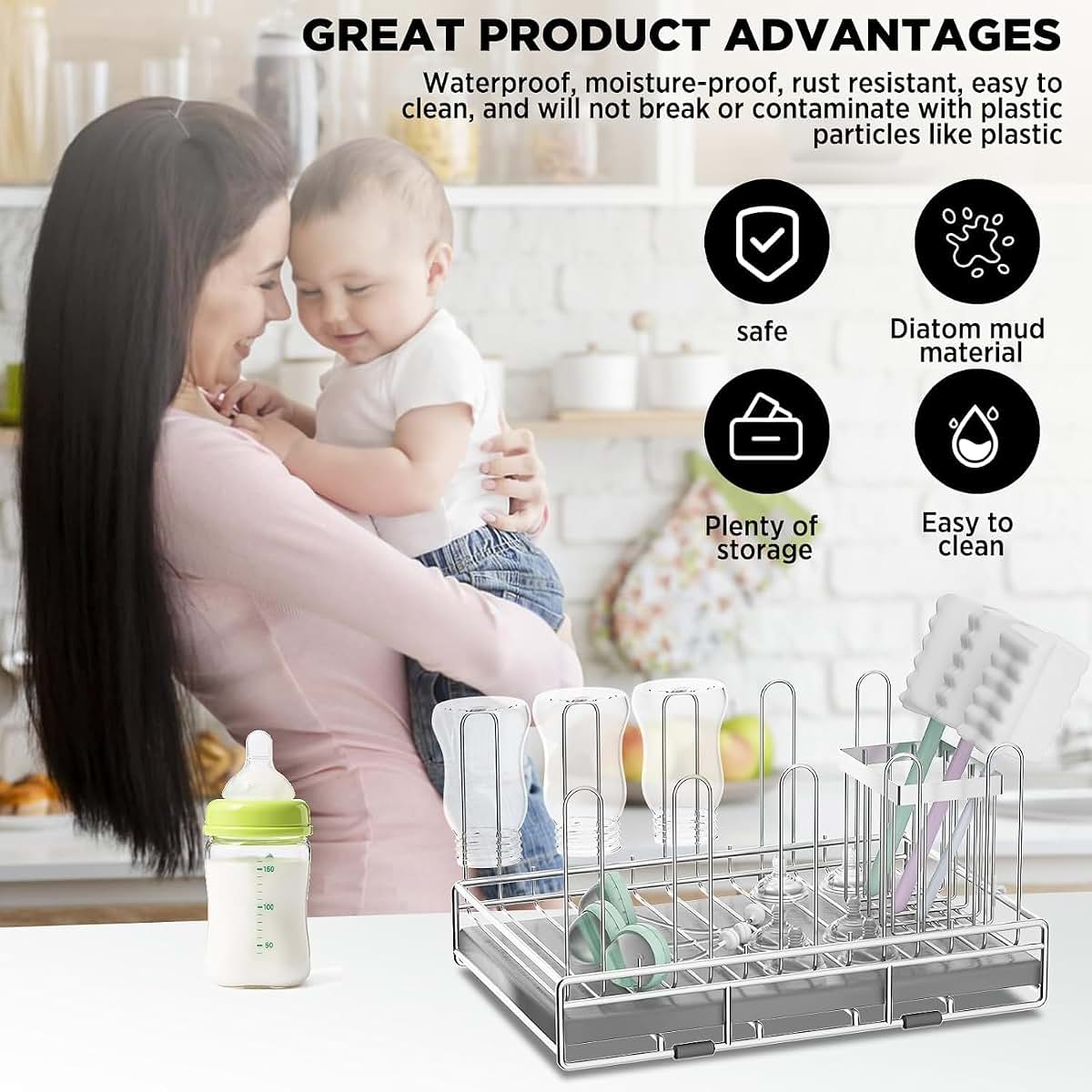 chilinii Baby Bottle Drying Rack Organizer Stainless Steel Large