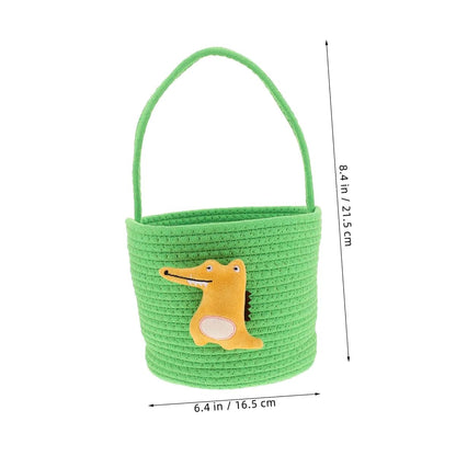 Handwoven Cotton Rope Basket with Dinosaur Nursery Storage