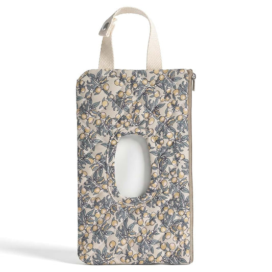 Hadnves Quilted Diaper Wipe Pouch Hanging Floral Wet Wipes Bag Reusable Fabric Cover with Zipper & Lanyard for Car