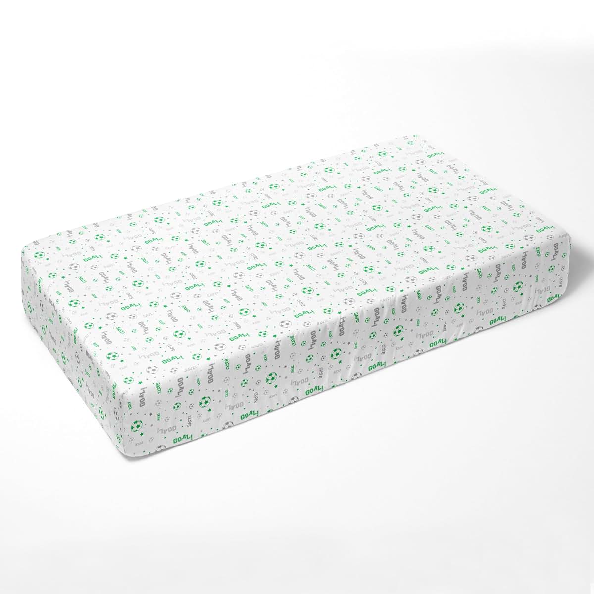 Bacati Sports Cotton Muslin Crib Fitted Sheet, 2-Pack, Green/Grey Soccer