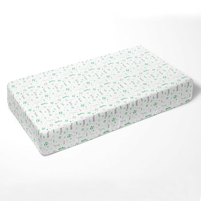Bacati Sports Cotton Muslin Crib Fitted Sheet, 2-Pack, Green/Grey Soccer