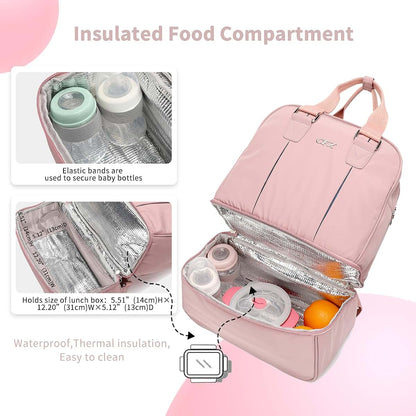 CFX diaper bag， Keep food separate from supplies，Lightweight baby bag for mom，diaper bag backpack（Pink） (photo 2)