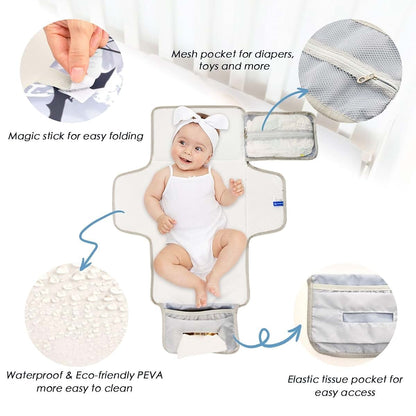 Portable Changing Pad with Built-In Pillow and Multi-Pocket Design
