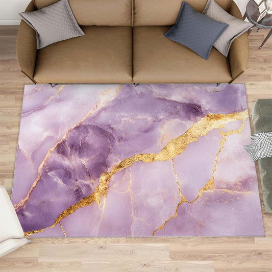 HYGIUID 4x5 Modern Luxury Marble Area Rugs - Stone Textured Marbling Rug for Entryway, Abstract Purple Marble Washable