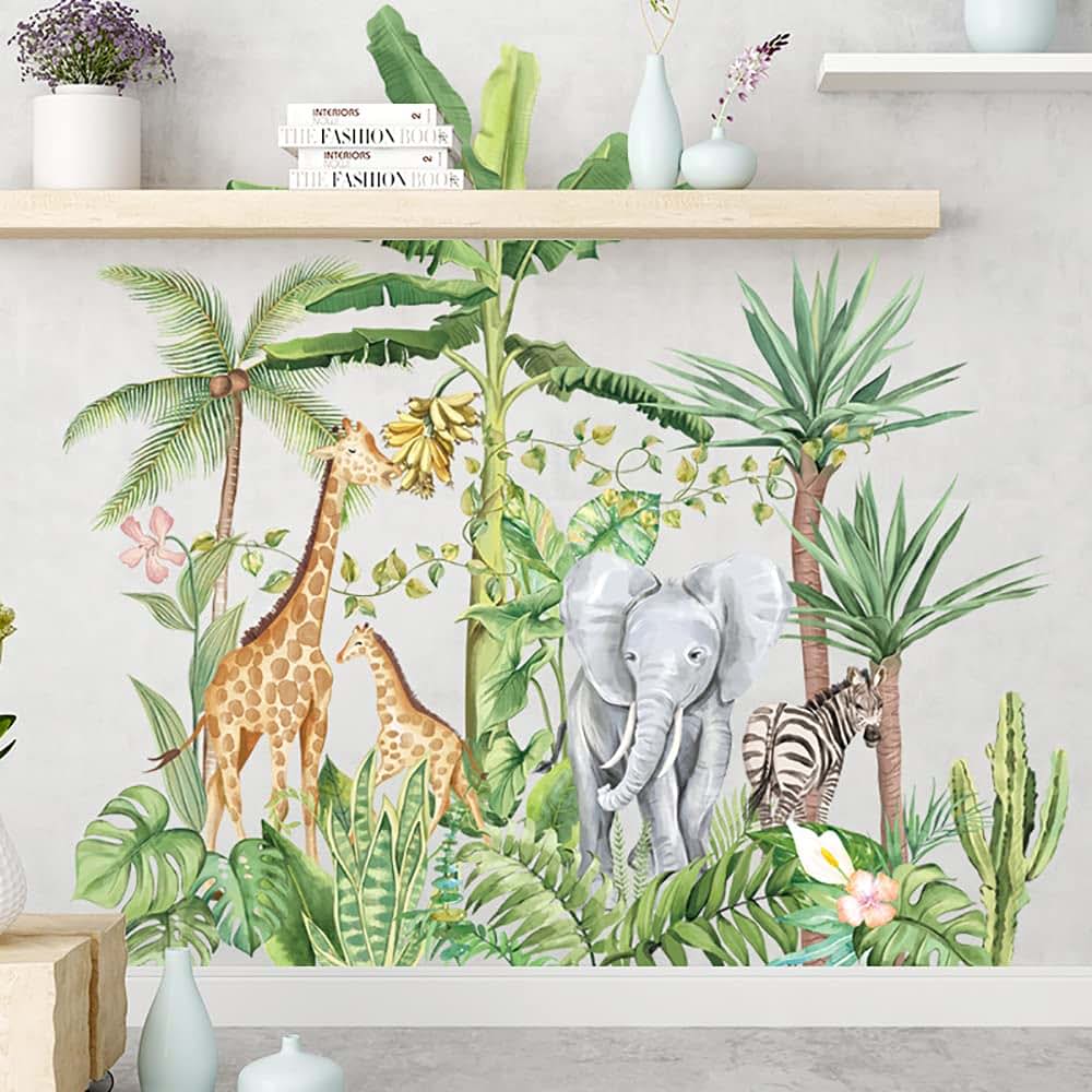 Runtoo Tropical Jungle Animal Wall Decals Vinyl Peel-and-Stick Stickers