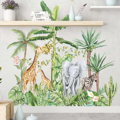 Runtoo Tropical Jungle Animal Wall Decals Vinyl Peel-and-Stick Stickers