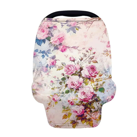 LedBack Pink Roses Stretchy Car Seat Cover for Babies, Breathable Breastfeeding Cover, Soft Lightweight Baby Carseat