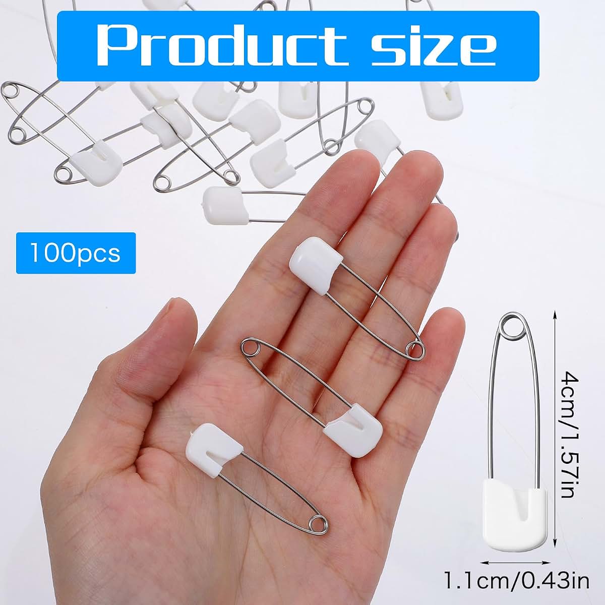 Xinjoduz 100 Pieces Diaper Pins for Cloth Diapers, 1.6 Inch Plastic Lock White Safety Pins