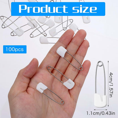 Xinjoduz 100 Pieces Diaper Pins for Cloth Diapers, 1.6 Inch Plastic Lock White Safety Pins