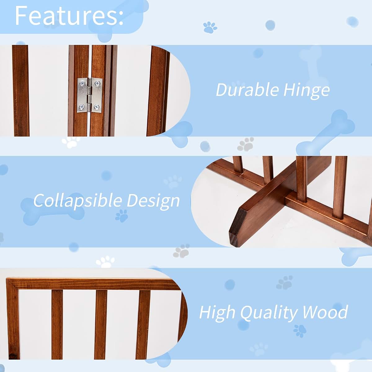 Dog Gate Indoor Wooden Pet Barrier for Doorways