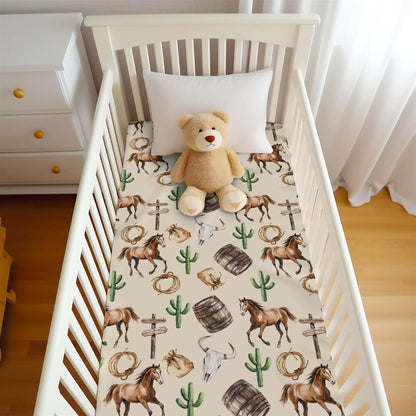 Wicbfdfv Vintage Western Cowboy Horse Cactus Fitted Baby Crib Sheet (photo 4)