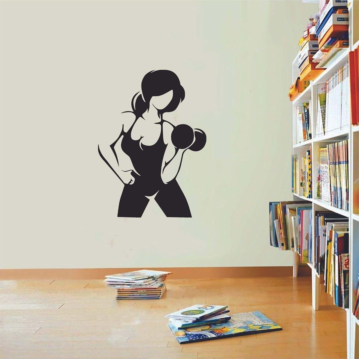 All Things Valuable Fitness Woman Lady Silhouette Workout Exercise Gym Wall Sticker Art Decal for Girls Boys Room