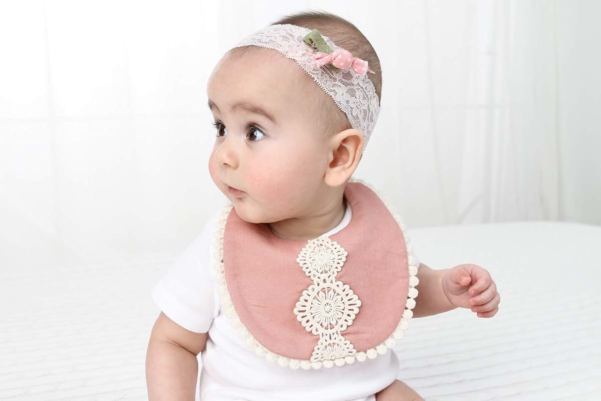 GZMM Baby Bib For Girls,Reversible Waterproof Handmade Natural Cotton Baby Drool Bib 0-12 months 3 Pack (photo 2)