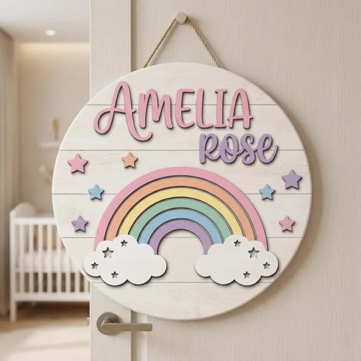 QuilogaSC Personalized Rainbow Name Wooden Hanging Sign