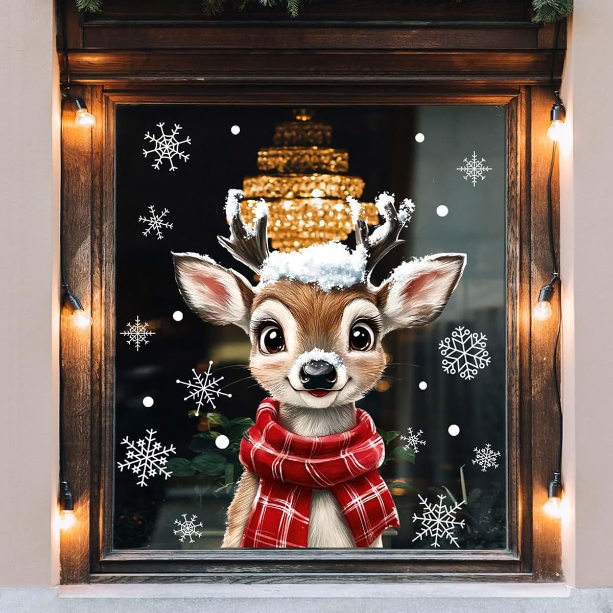 Christmas Window Clings 114 Pieces Reindeer Snowflake Reusable Static Cling Decals