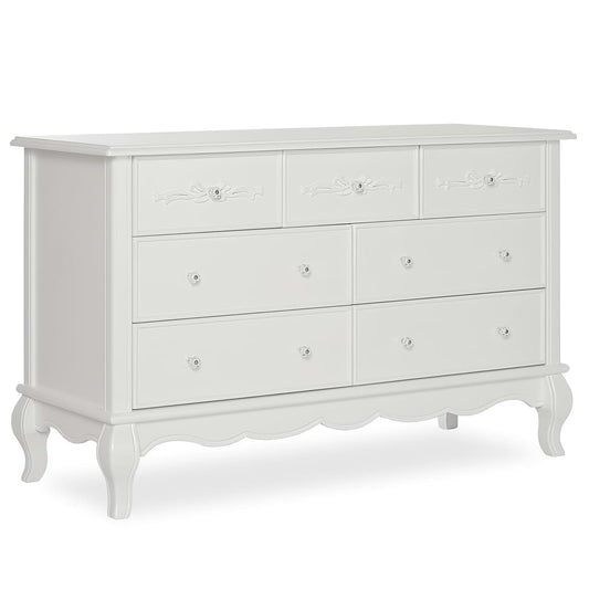 Evolur Aurora 7-Drawer Double Dresser, Assembled Baby Dresser with Crystal Knobs, Queen Anne Feet & Spacious Storage