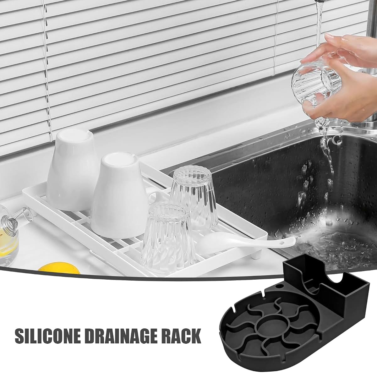 Erice Vertical Silicone Bottle Drying Rack for Cups and Glasses, Black (photo 4)