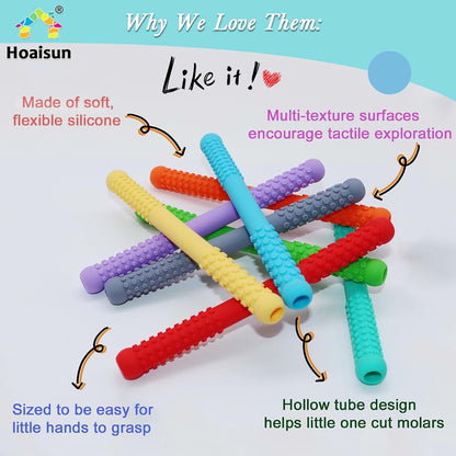 Teething Straw Sticks for Babies 3-18 Months - 8 Pack Silicone Chew Toys