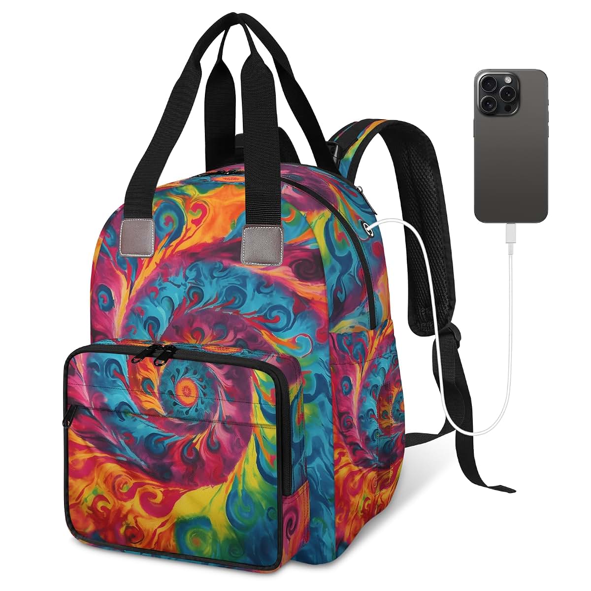 Skonsati Colorful Spiral Fire Baby Diaper Bag Backpack with USB Charging Port