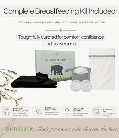 Grandma Elephant Nursing Cover and Breastfeeding Shawl in Deep Onyx