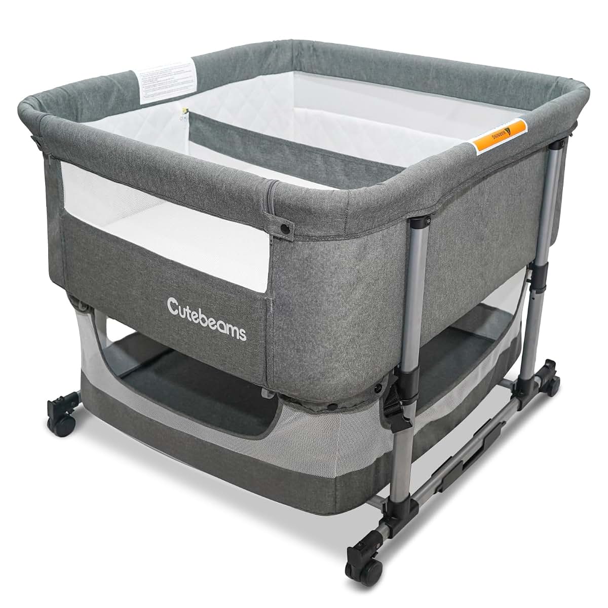 Cutebeams Twin Bassinet For 2 Babies, Grey Bedside Double Bassinet