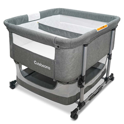 Cutebeams Twin Bassinet For 2 Babies, Grey Bedside Double Bassinet