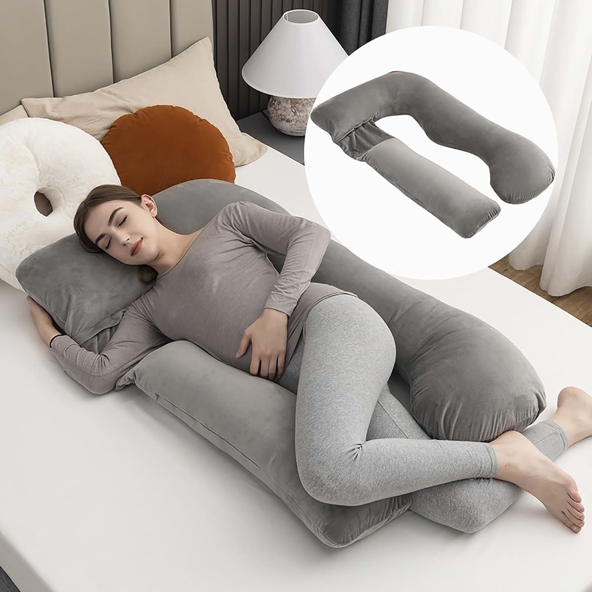 TFGAJKKKKK Body Pillow , Body Pillow for Pregnant Women, Gray U -Shaped Full Body Pillow and Maternity Support (photo 2)