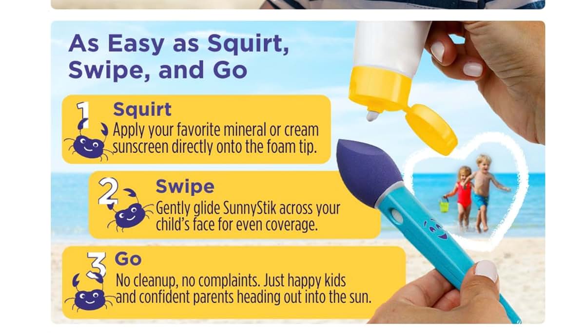 SunnyStik Sunscreen Applicator Starter Set | Mess-Free Foam Sponge for Kids & Toddlers | Applicator + Replacement (photo 4)