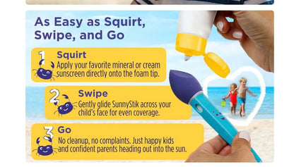 SunnyStik Sunscreen Applicator Starter Set | Mess-Free Foam Sponge for Kids & Toddlers | Applicator + Replacement (photo 4)