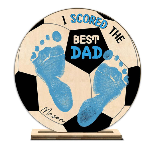 BEETHIS DIY Soccer Daddy Baby Footprint Art Wood Sign Craft, 8in