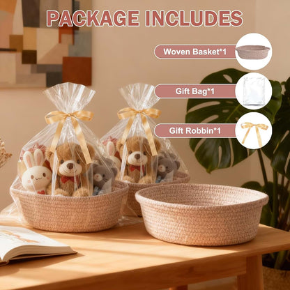 LWYMX Small Woven Cotton Rope Storage Baskets with Handle, 3 Pack Brown