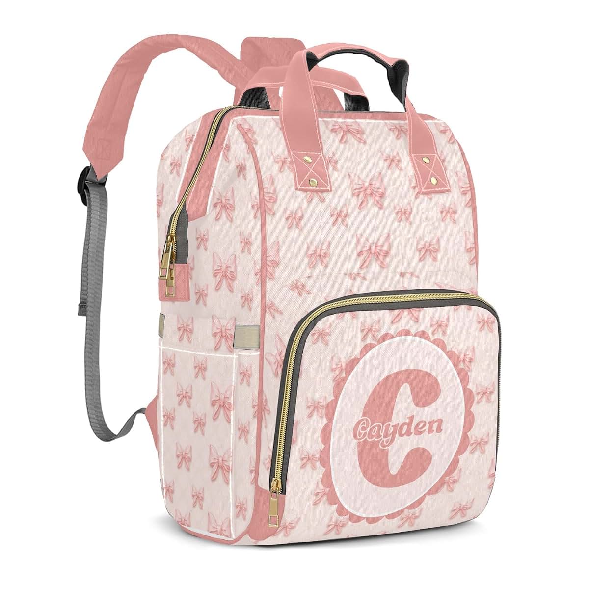 YallLocoMo Personalized Diaper Bag Backpack With Watercolor Pink Bow (photo 2)