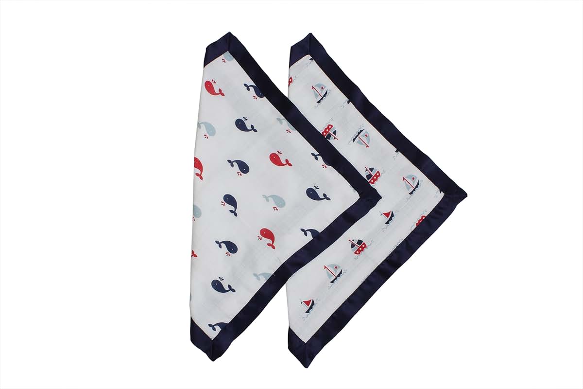 Bacati - Little Sailor Muslin 2 Pc Security Blankets (Boats/Whales - Navy/Red)