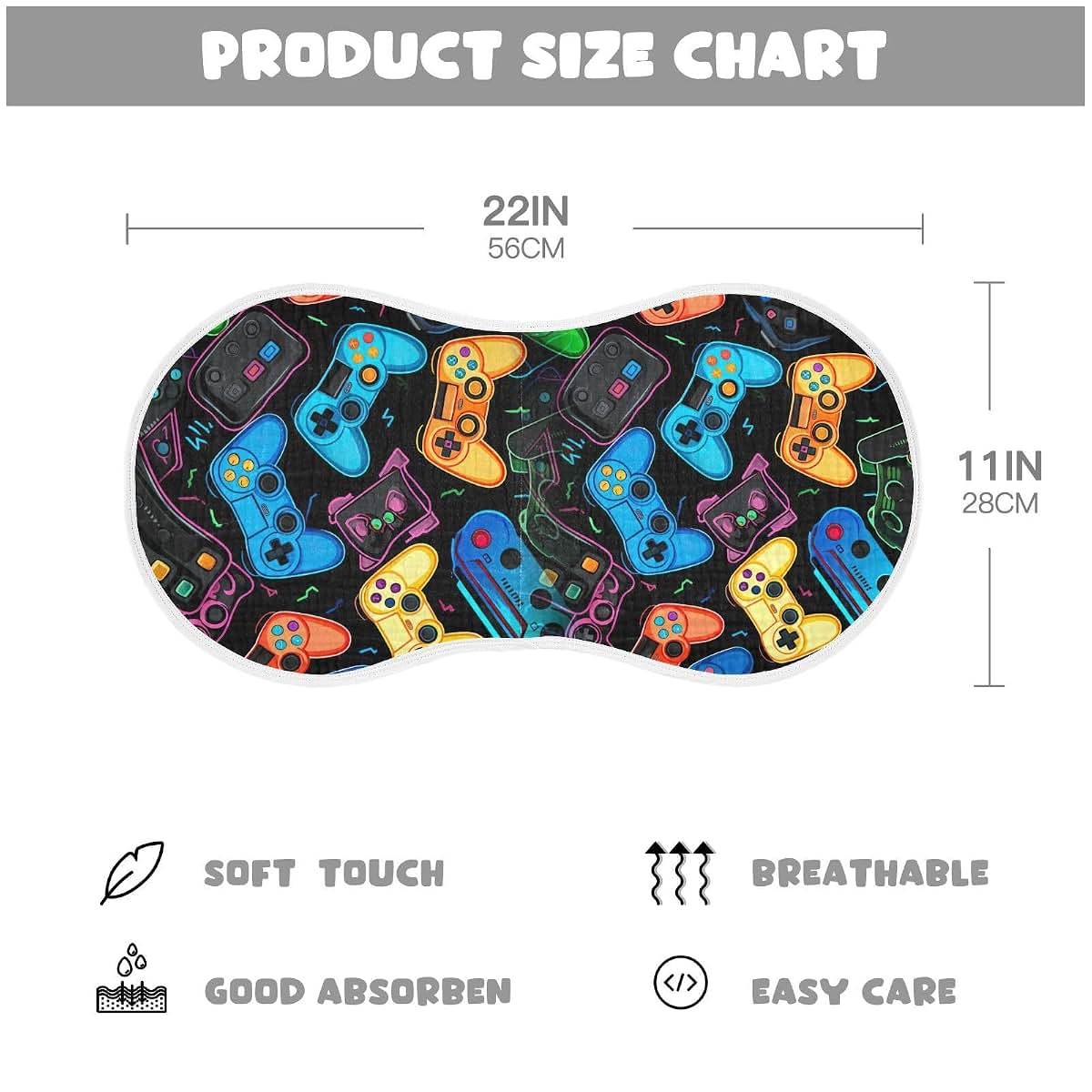 FLildon Muslin Burp Cloths 2 Pack, Video Game Print, Cotton