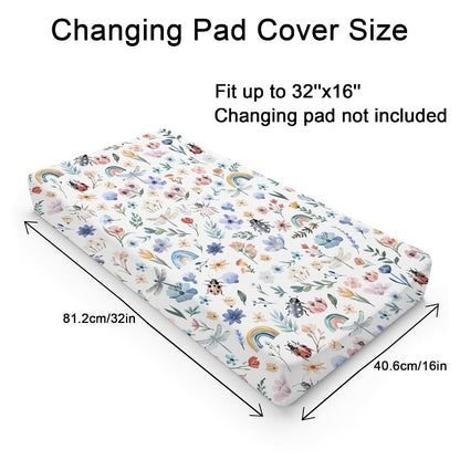 Hwmmbh Spring Garden Floral Rainbow Changing Pad Cover