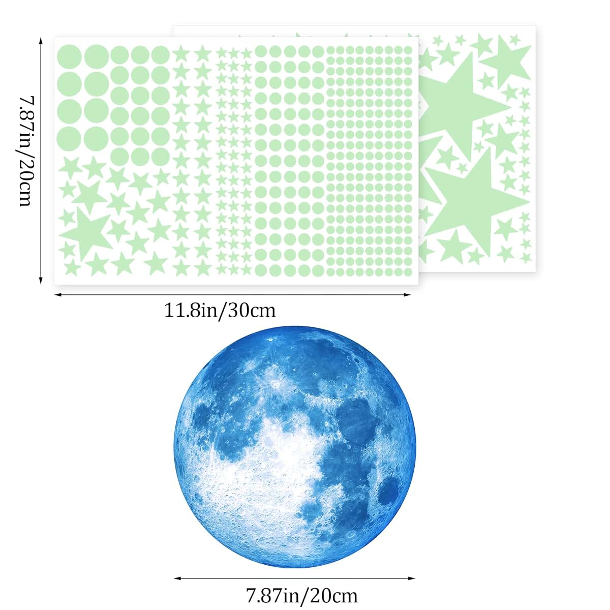 BabyOneStop 492-Piece Glow In The Dark Stars And Moon Wall Decals For Ceiling Decor