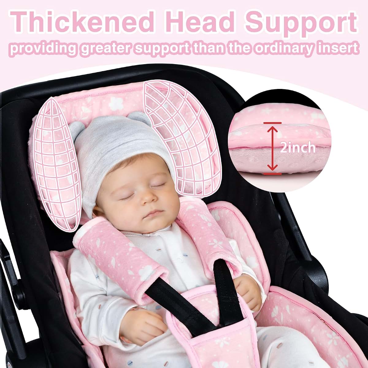 Infant Car Seat Insert, 3 in 1 Ultra-Thick Newborn Carseat Insert with Strap Covers for Girls, Man Fai Sky Universal (photo 4)