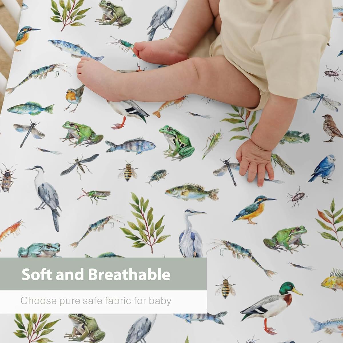 Nature Pond Print Fitted Crib Sheets for Standard Toddler Mattress
