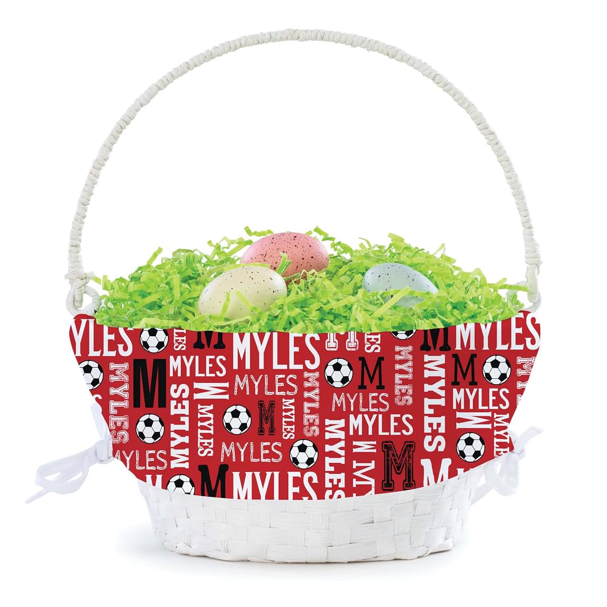 Personalized Planet Personalized Soccer Easter Egg Basket with Handle and Custom Name | Red Easter Basket Liners