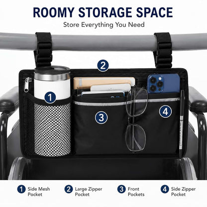 WYMZF Side Storage Organizer Bag for Pride_Mobility Jazzy_600_ES 2011-2020, Multi Pocket Armrest Pouch with Zipper (photo 2)