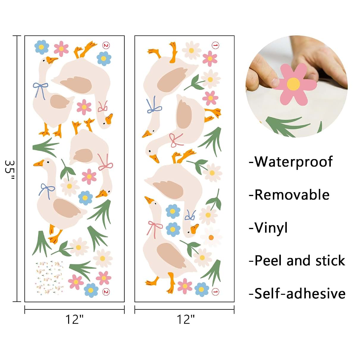 Cute Goose Floral Boho Farm Animal Wall Decals for Nursery and Kids Rooms