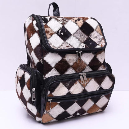 Cowhide Patchwork Diaper Backpack for Women - Daypack Travel Shoulder Bag