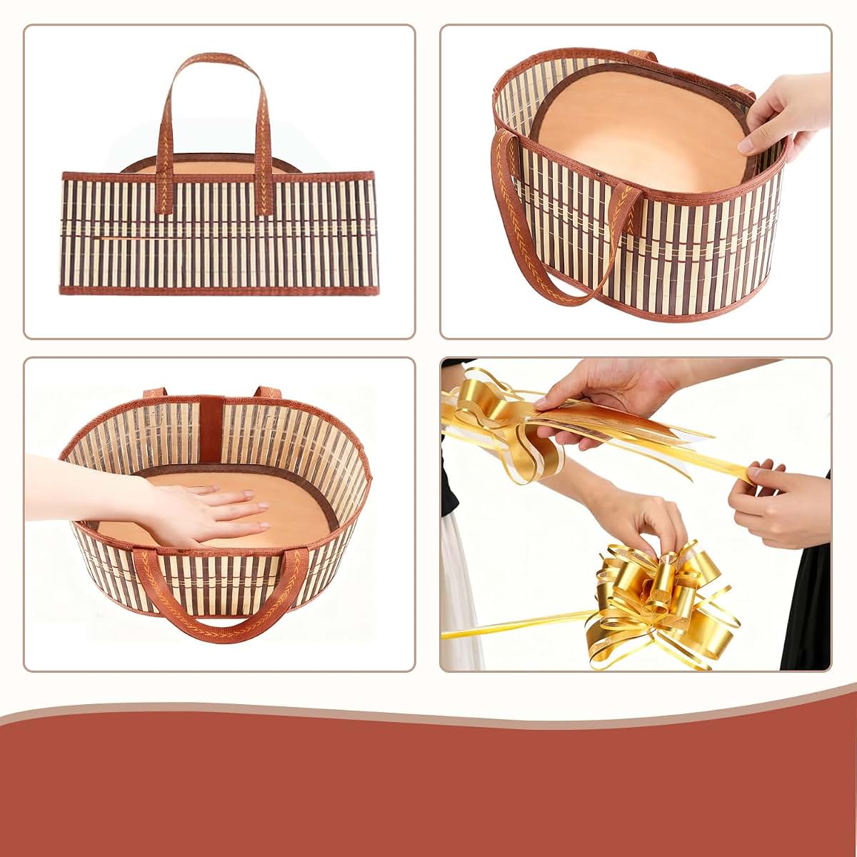 XONYOOM 3 Set Empty Gift Basket Large Baskets for Gifts Empty Foldable Woven Gift Basket with Handle for Baby Baptisms (photo 4)