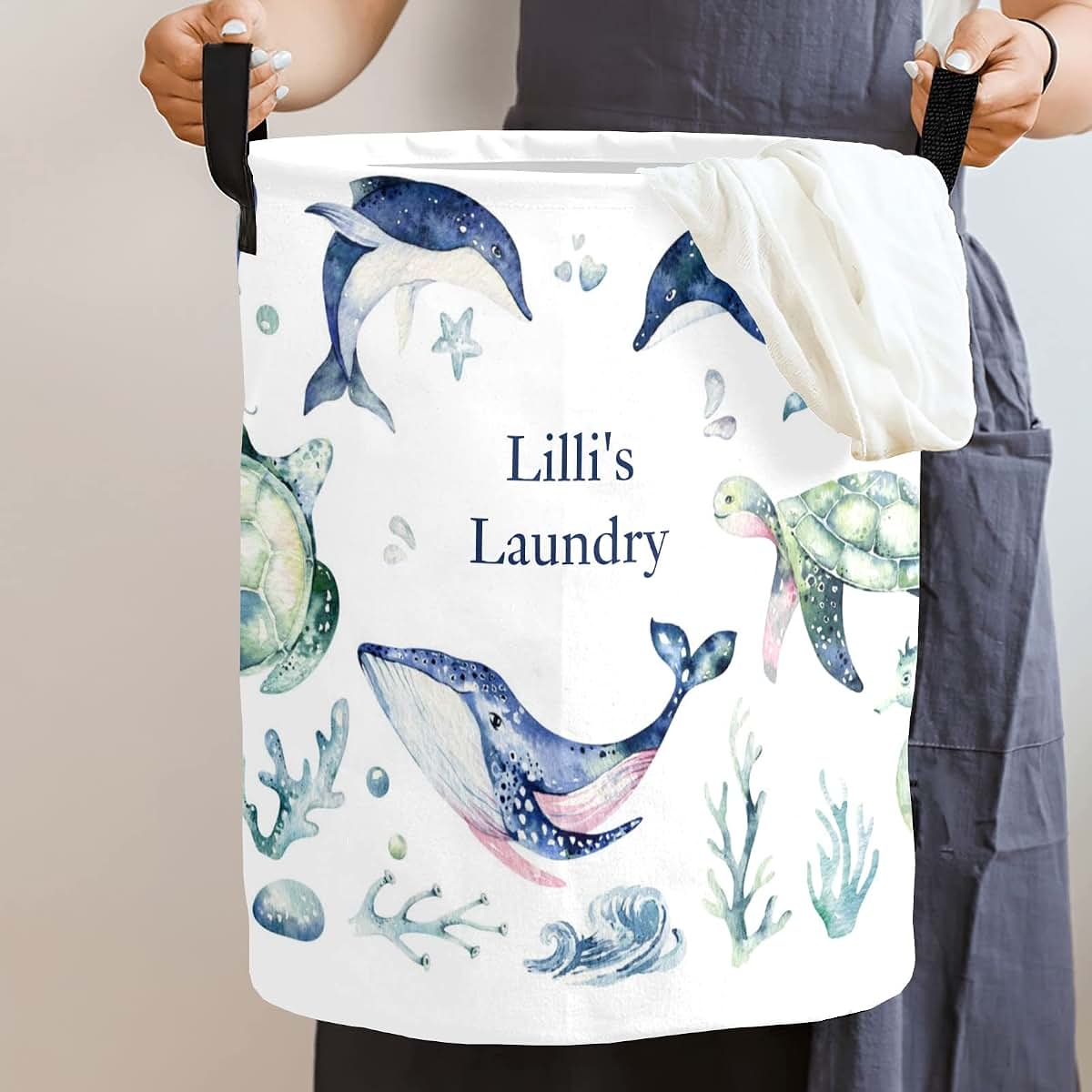 Joyestore Sea Animals Watercolor Ocean Fish Turtle Whale Storage Bin (photo 2)