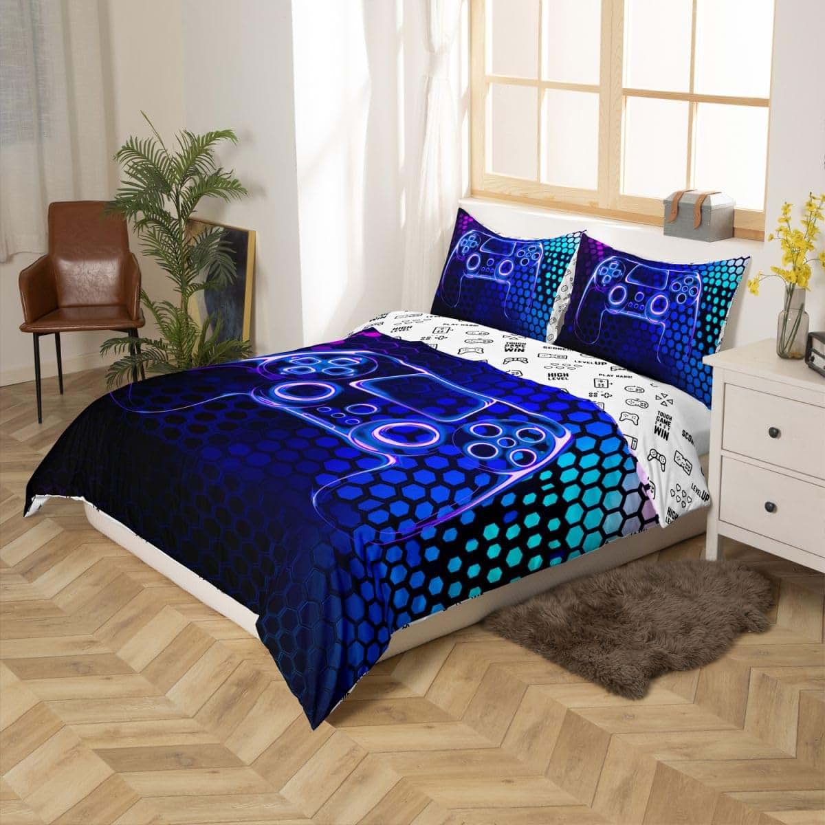 Kids Wild Animals Bedding Set Queen Size 3-Piece Duvet Cover Set with Cartoon Lion Monkey Elephant Jungle Zoo Theme
