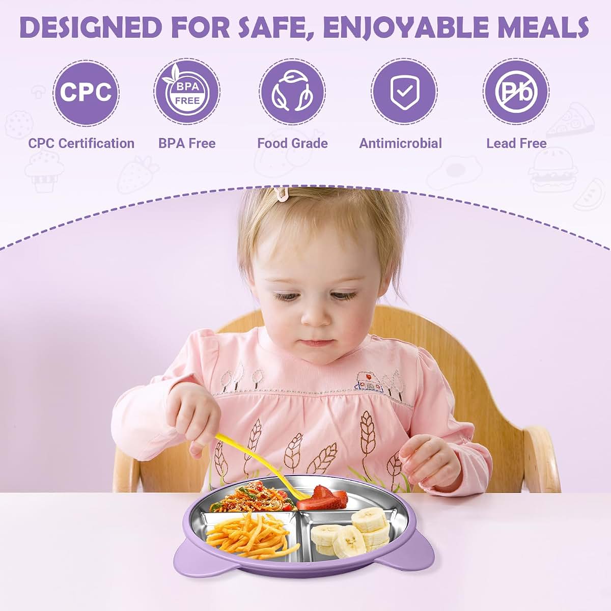 LOESLY Stainless Steel Divided Plate Set for Toddlers