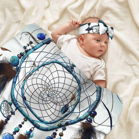 DDTKLSNV Newborn Swaddle Blanket with Baby Bow Set,Native American Dream Catcher Newborn Receiving Blankets Baby
